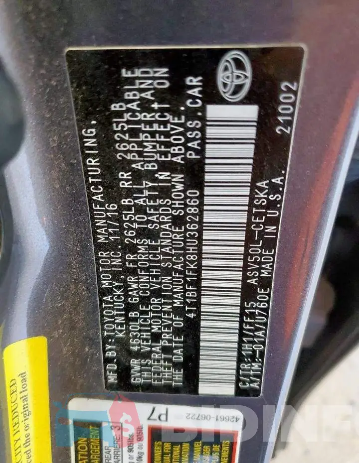 4T1BF1FK8HU362860 Photo# 12