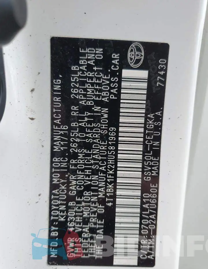 4T1BK1FK2HU581969 Photo# 12