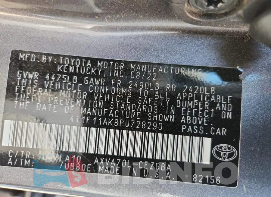 4T1F11AK8PU728290 Photo# 13