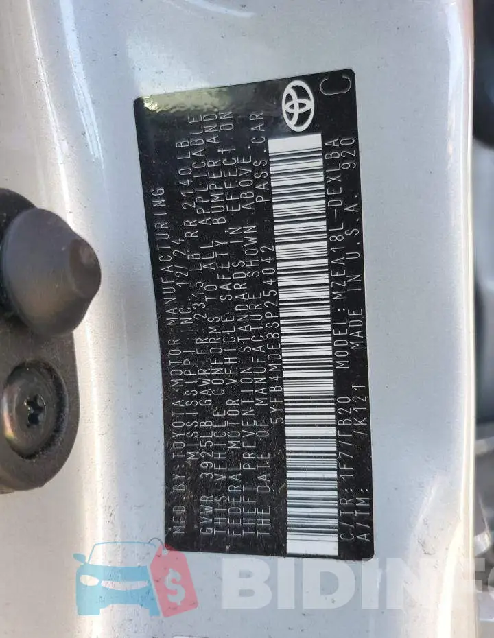 5YFB4MDE8SP254042 Photo# 12