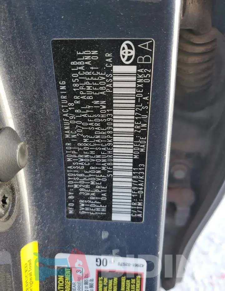 5YFBURHE9KP890931 Photo# 13