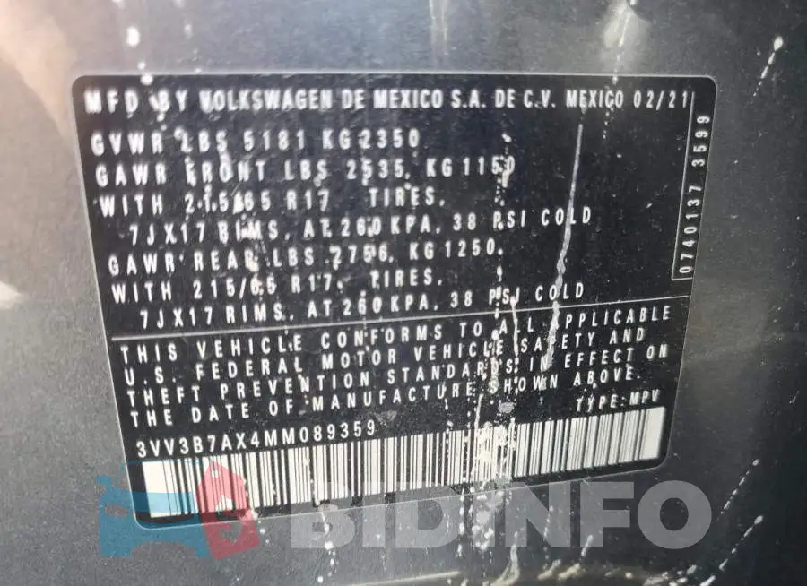 3VV3B7AX4MM089359 Photo# 14
