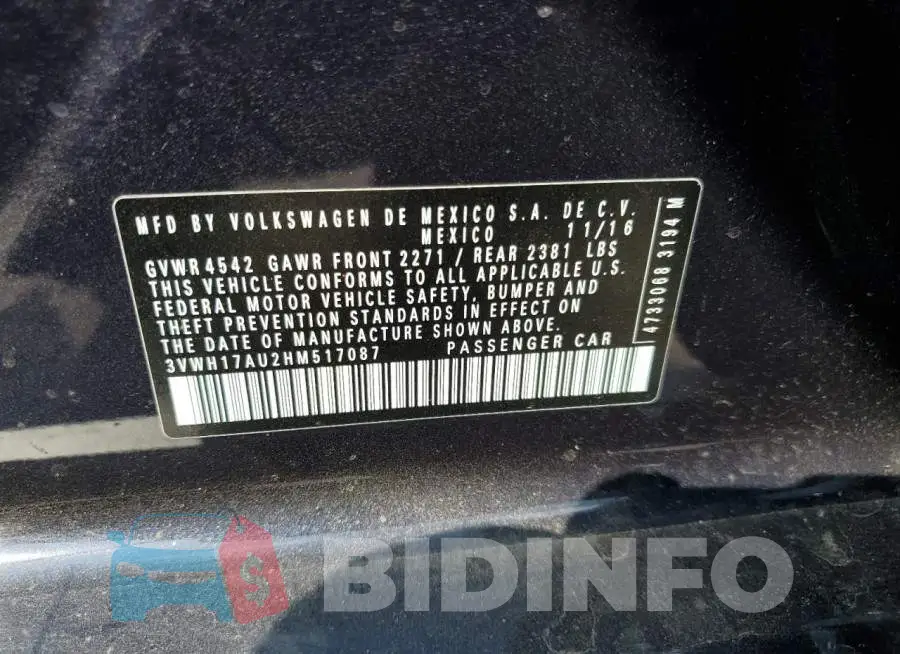 3VWH17AU2HM517087 Photo# 12