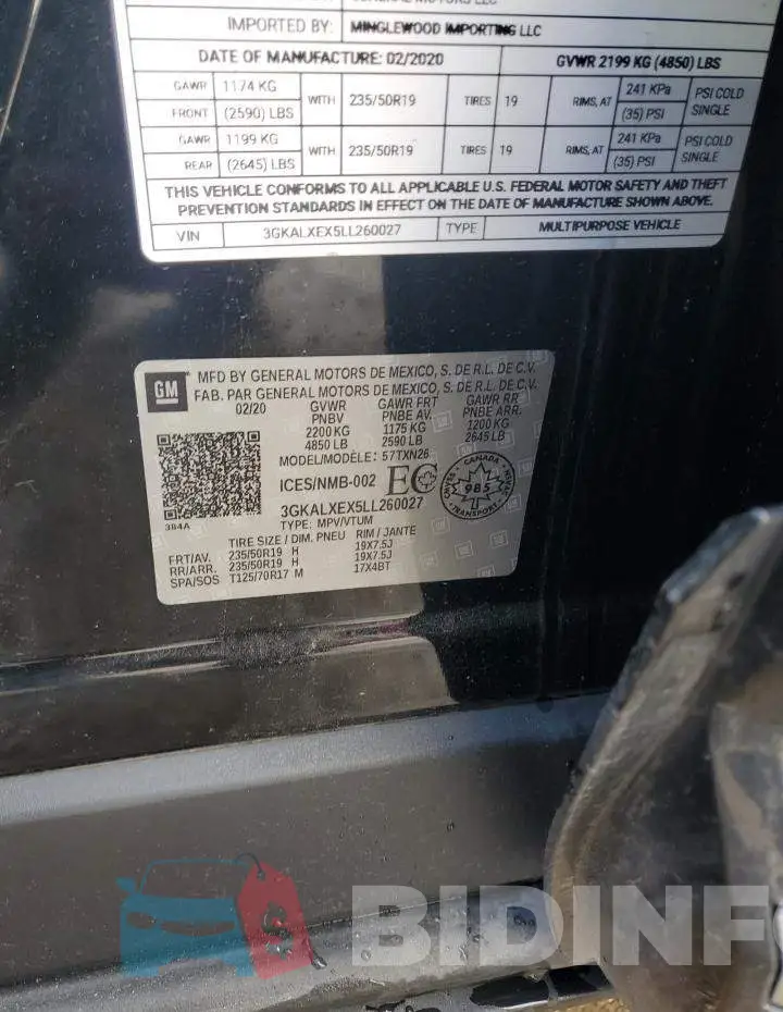 3GKALXEX5LL260027 Photo# 13