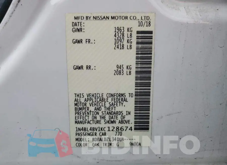 1N4BL4BV1KC128674 Photo# 12