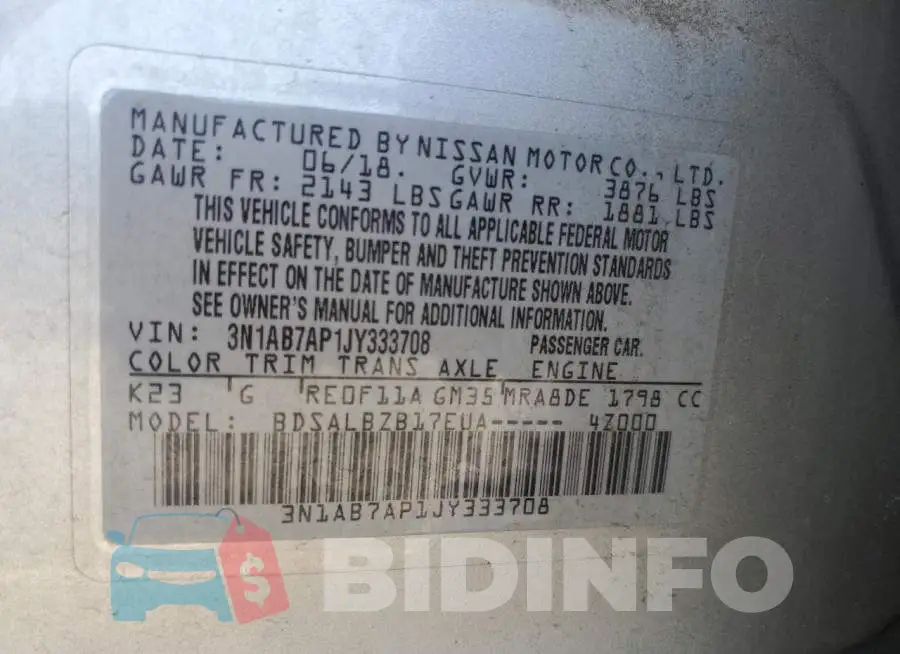 3N1AB7AP1JY333708 Photo# 13