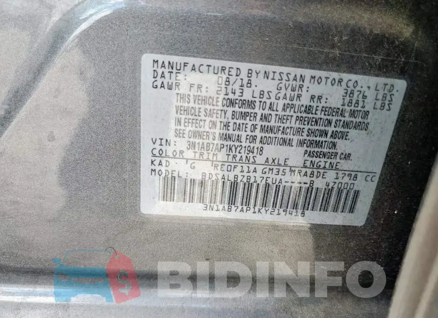 3N1AB7AP1KY219418 Photo# 12