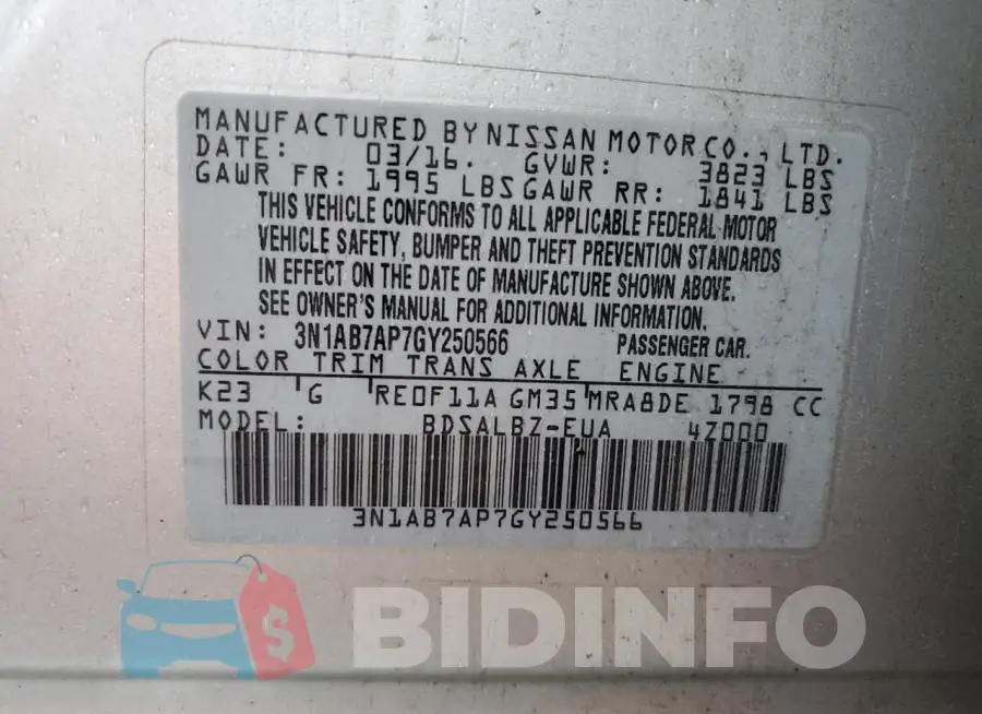 3N1AB7AP7GY250566 Photo# 13
