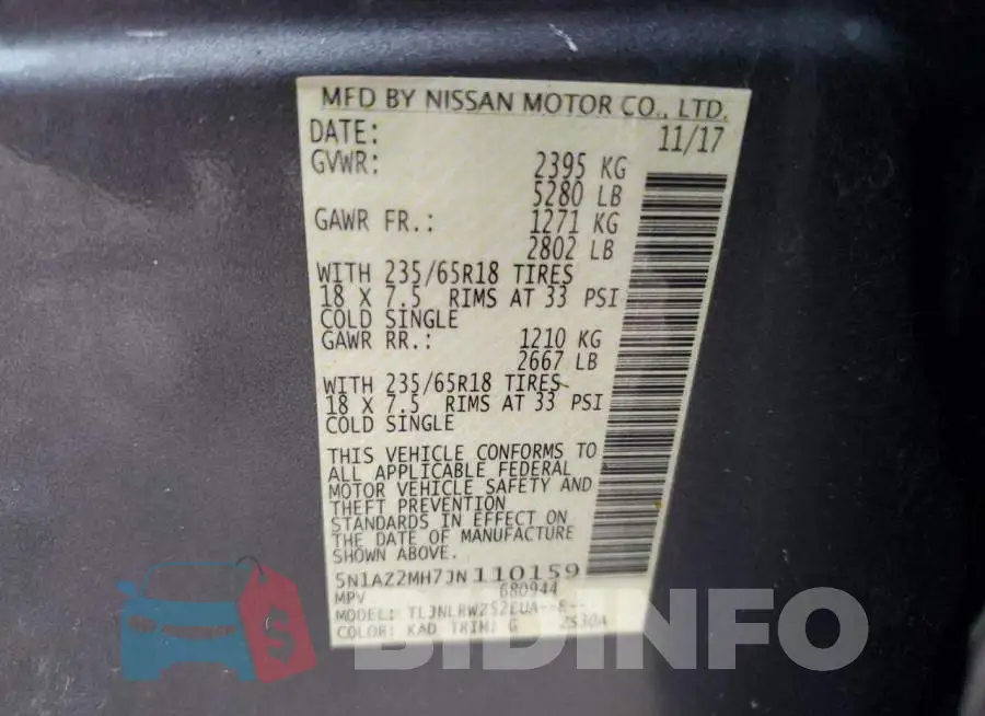 5N1AZ2MH7JN110159 Photo# 13