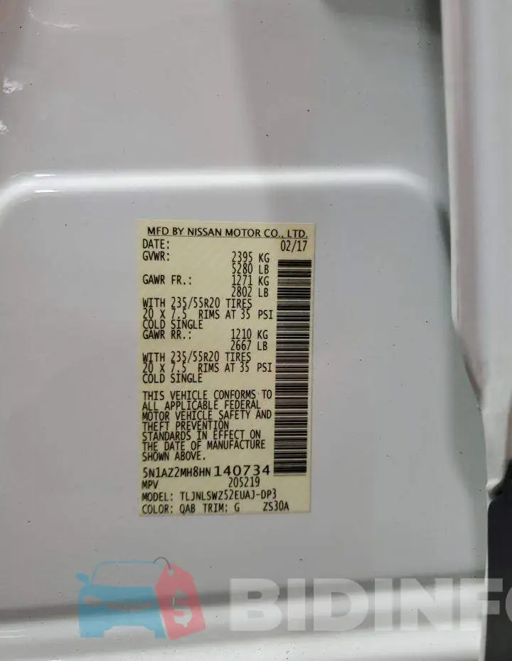 5N1AZ2MH8HN140734 Photo# 14