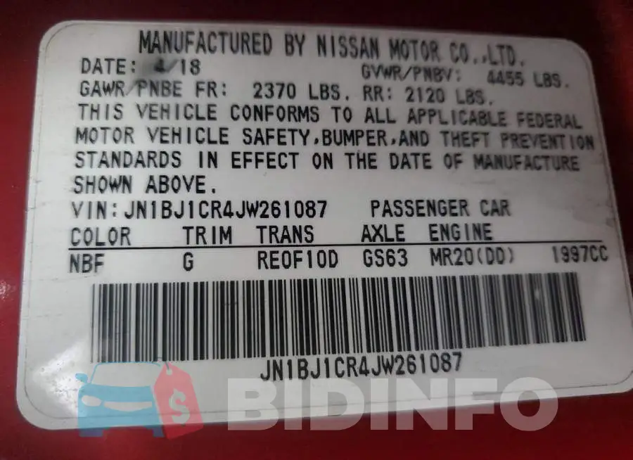 JN1BJ1CR4JW261087 Photo# 13