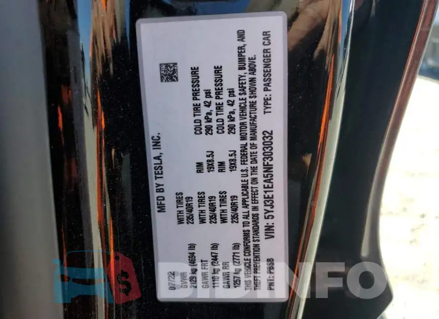 5YJ3E1EA5NF303032 Photo# 13