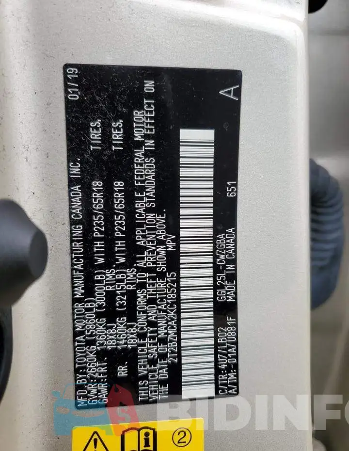 2T2BZMCA2KC185215 Photo# 14