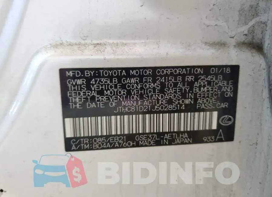 JTHC81D21J5028514 Photo# 12