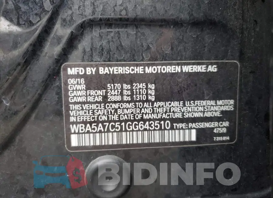 WBA5A7C51GG643510 Photo# 13