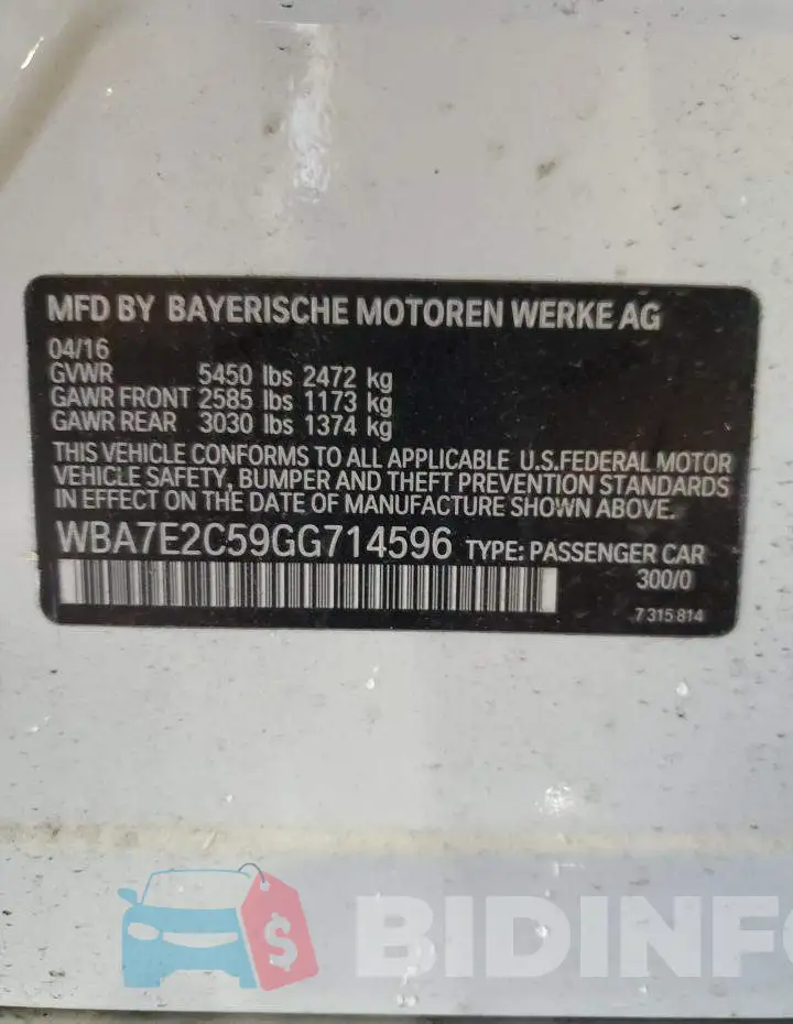 WBA7E2C59GG714596 Photo# 12