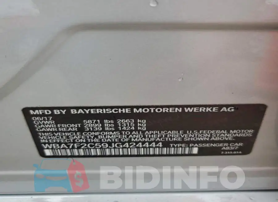WBA7F2C59JG424444 Photo# 12