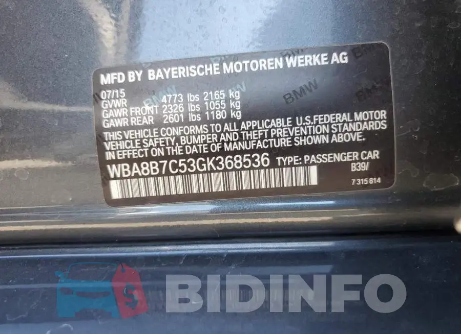 WBA8B7C53GK368536 Photo# 12