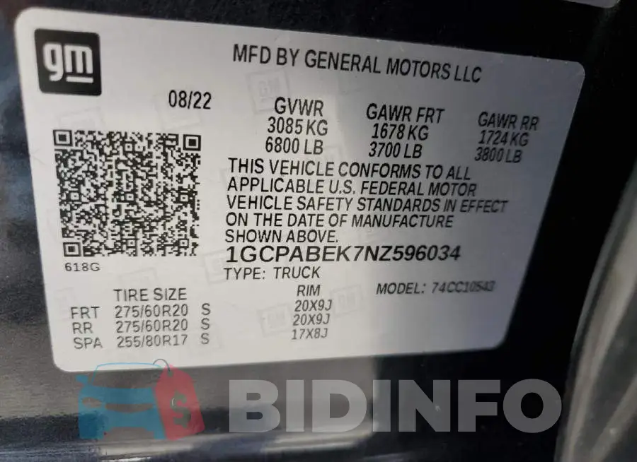 1GCPABEK7NZ596034 Photo# 12