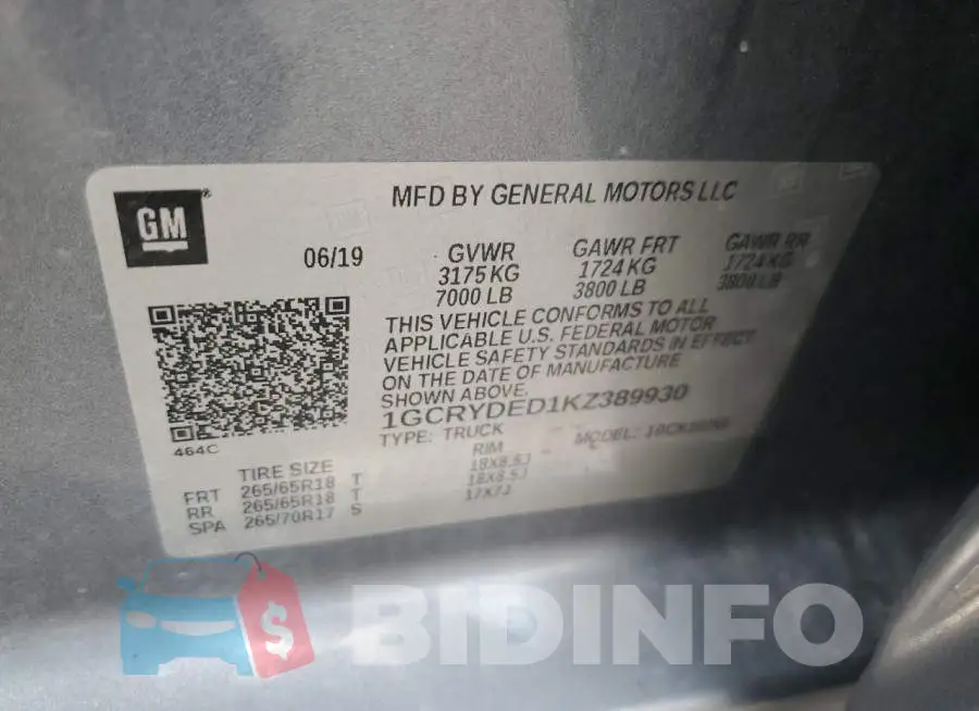 1GCRYDED1KZ389930 Photo# 12