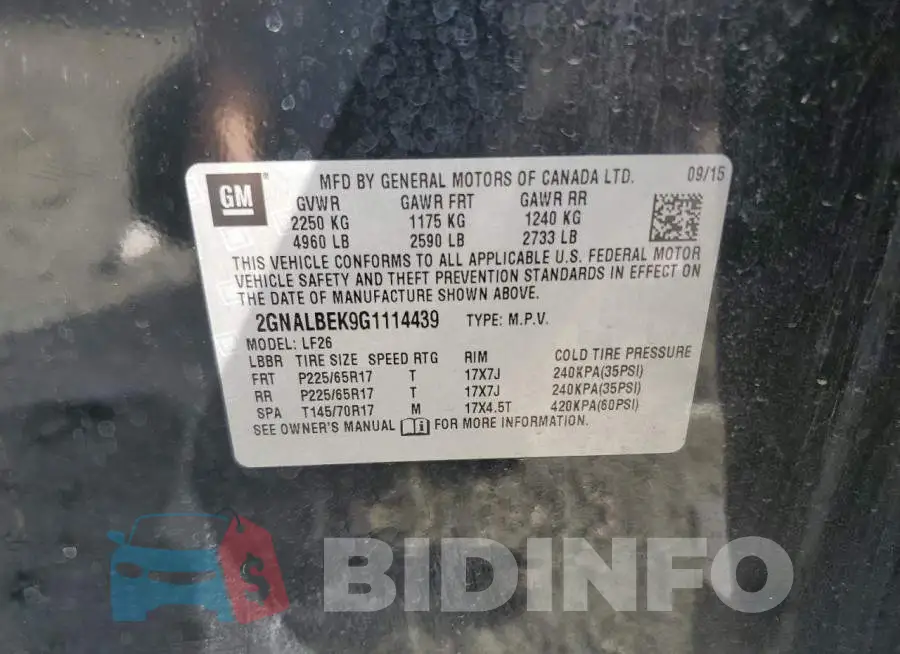 2GNALBEK9G1114439 Photo# 14