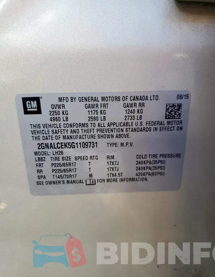 2GNALCEK5G1109731 Photo# 13