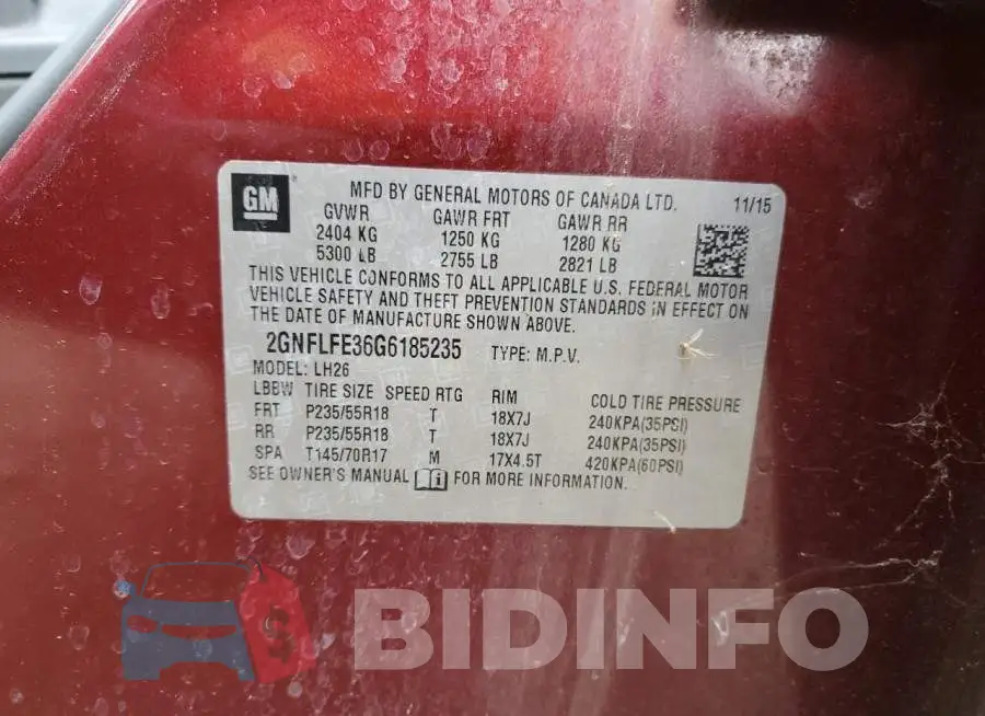 2GNFLFE36G6185235 Photo# 14