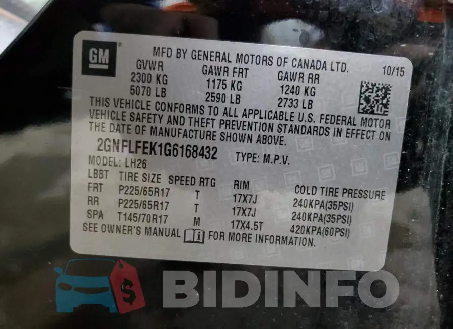 2GNFLFEK1G6168432 Photo# 13