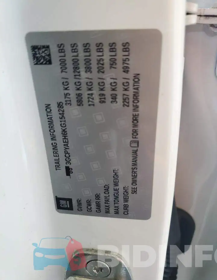 3GCPYAEH6KG154285 Photo# 12