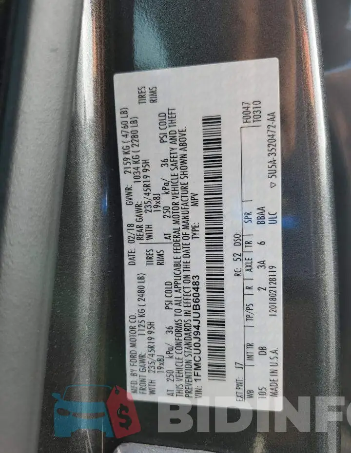1FMCU0J94JUB60483 Photo# 14