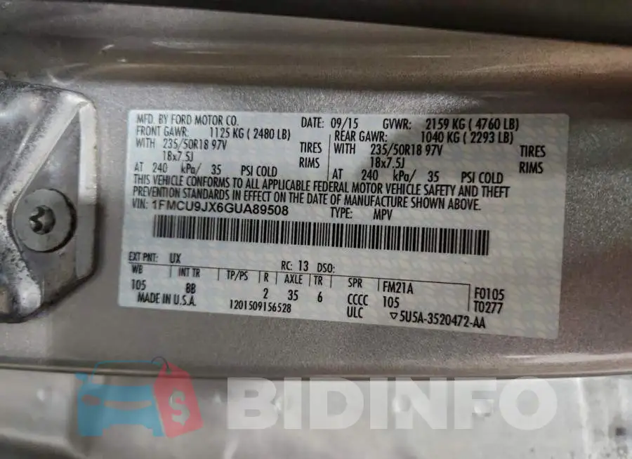 1FMCU9JX6GUA89508 Photo# 13