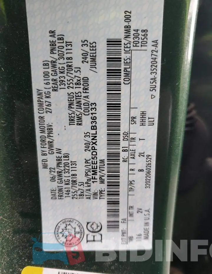 1FMEE5DPXNLB36133 Photo# 14
