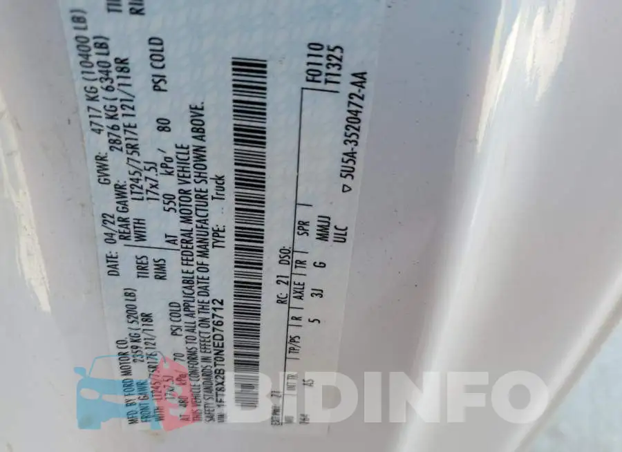1FT8X2BT0NED76712 Photo# 12