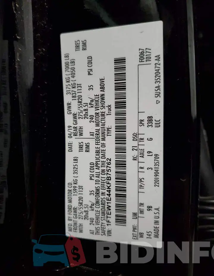 1FTEW1E44KFB75762 Photo# 12