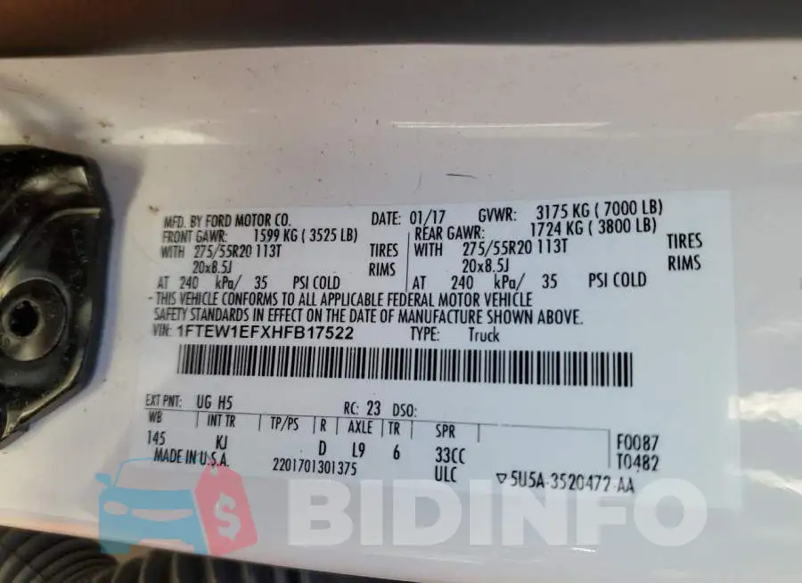 1FTEW1EFXHFB17522 Photo# 13