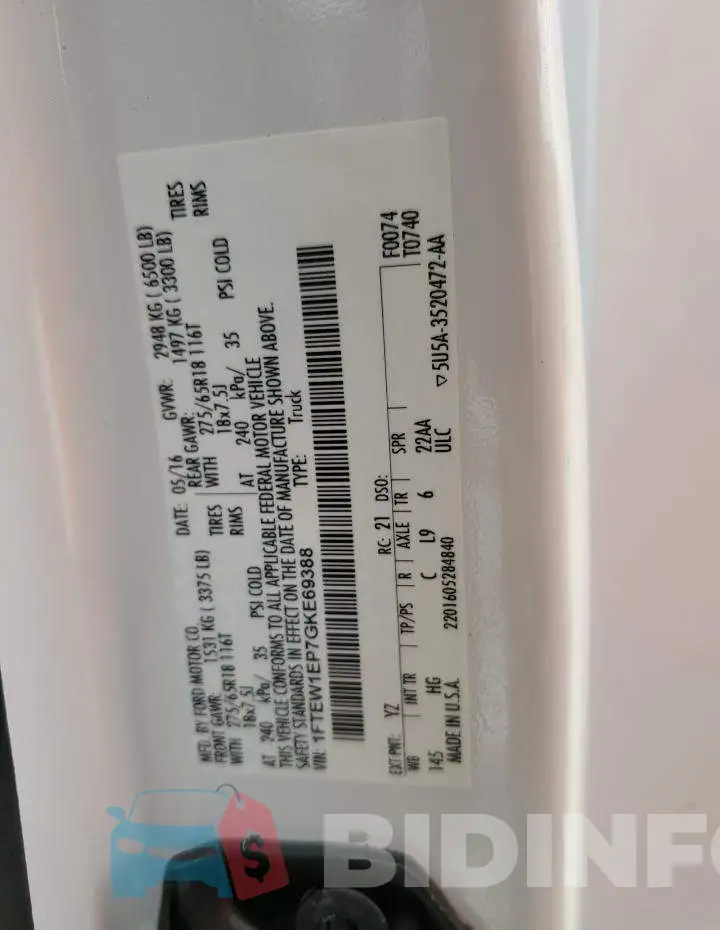 1FTEW1EP7GKE69388 Photo# 13