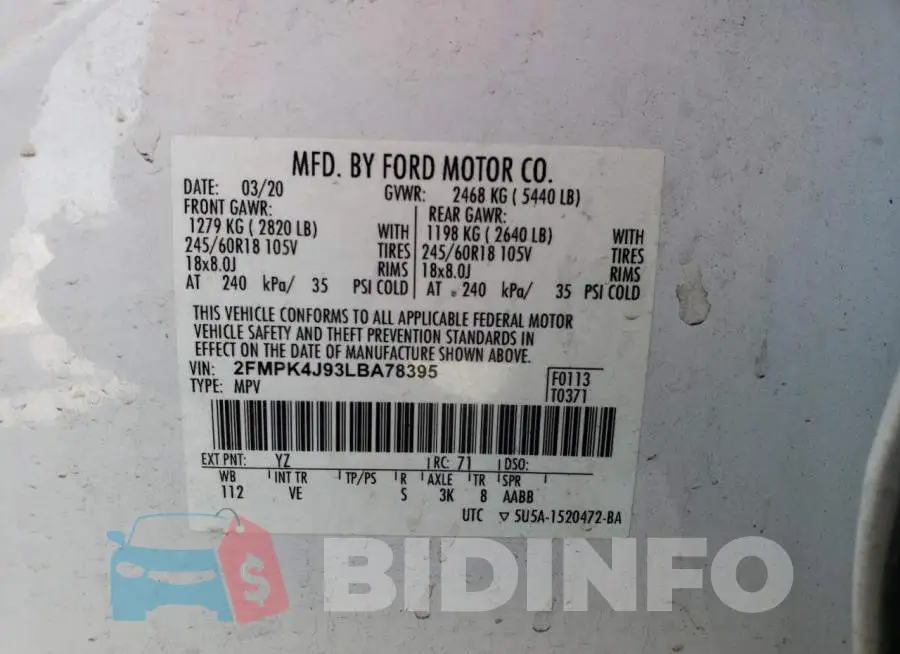 2FMPK4J93LBA78395 Photo# 12