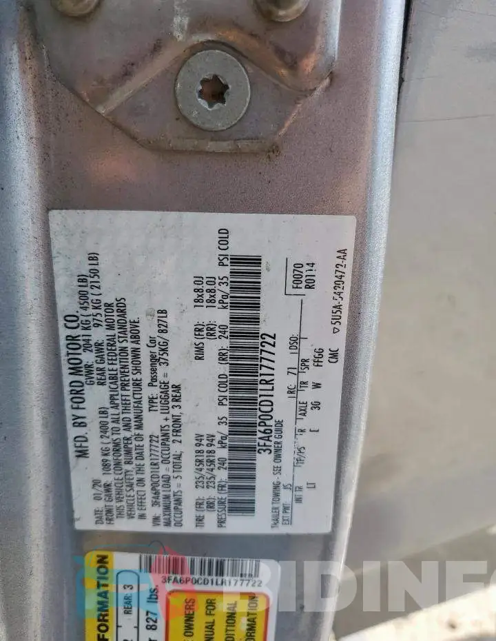 3FA6P0CD1LR177722 Photo# 13
