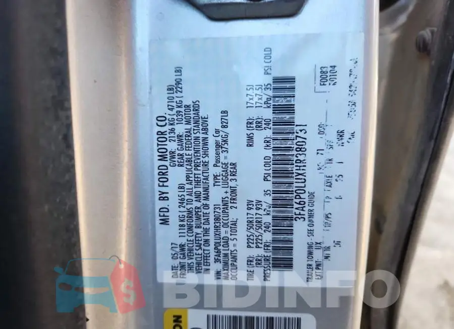 3FA6P0LUXHR380731 Photo# 12