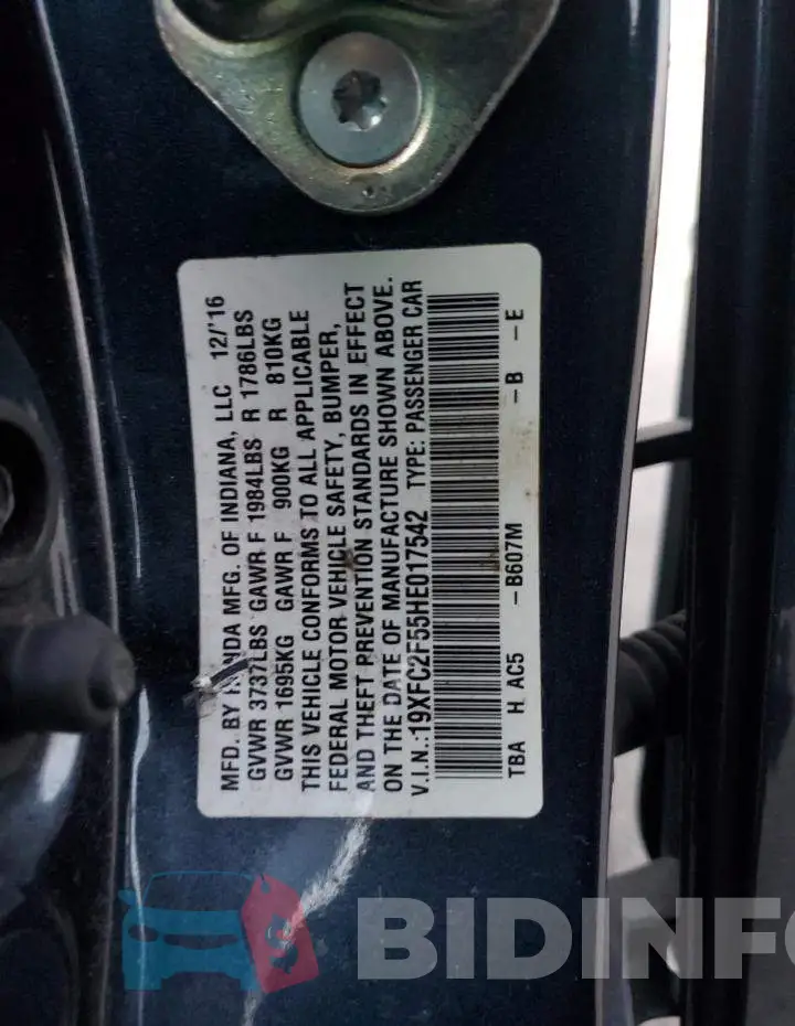 19XFC2F55HE017542 Photo# 12