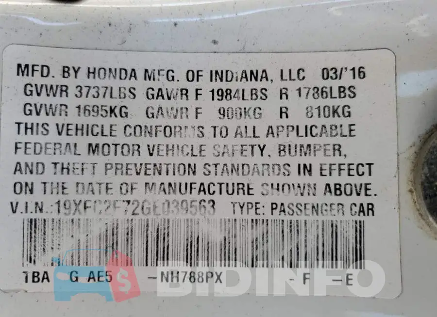 19XFC2F72GE039563 Photo# 13