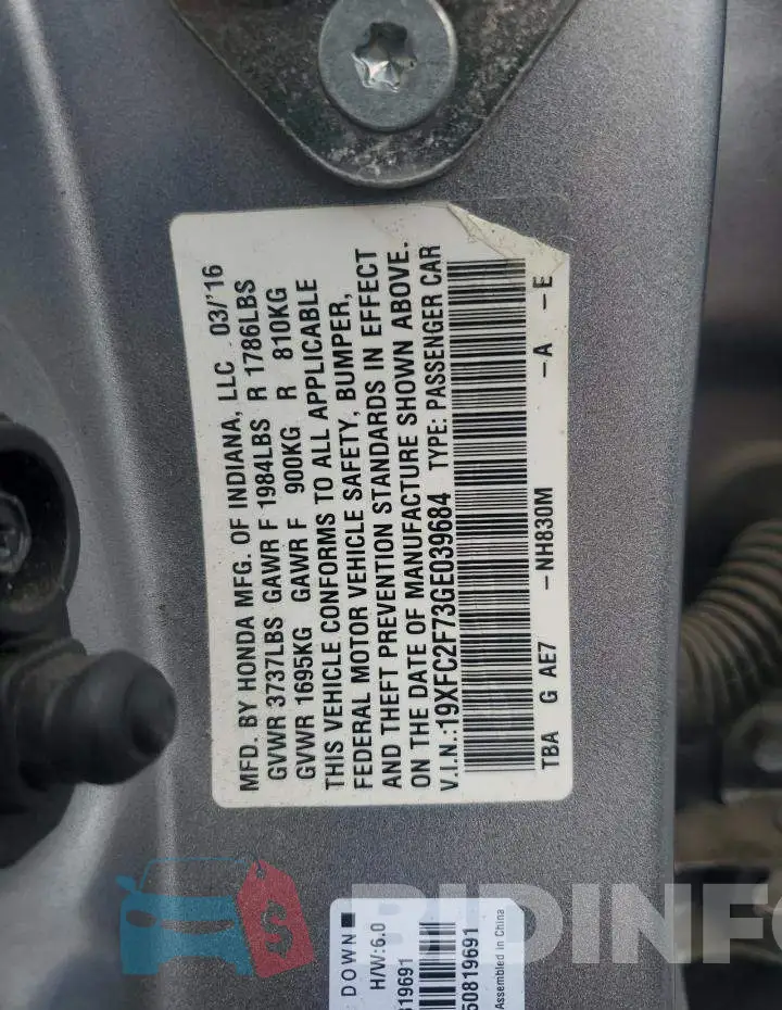 19XFC2F73GE039684 Photo# 12