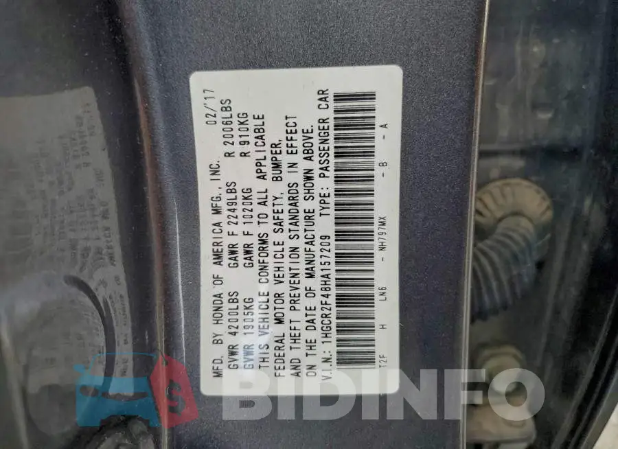 1HGCR2F48HA157209 Photo# 12