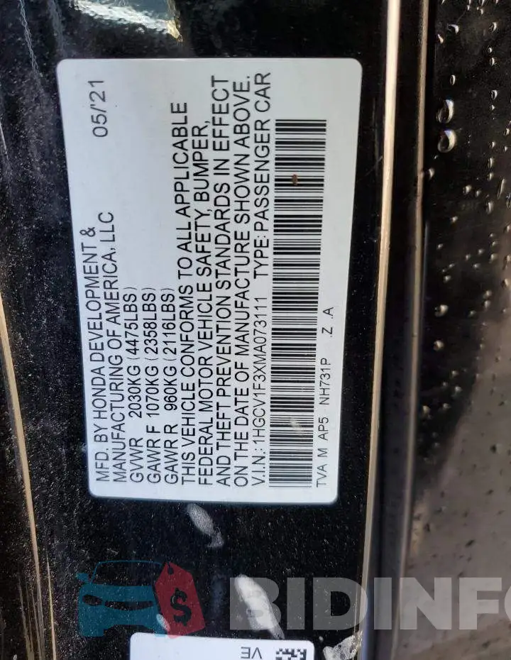 1HGCV1F3XMA073111 Photo# 12