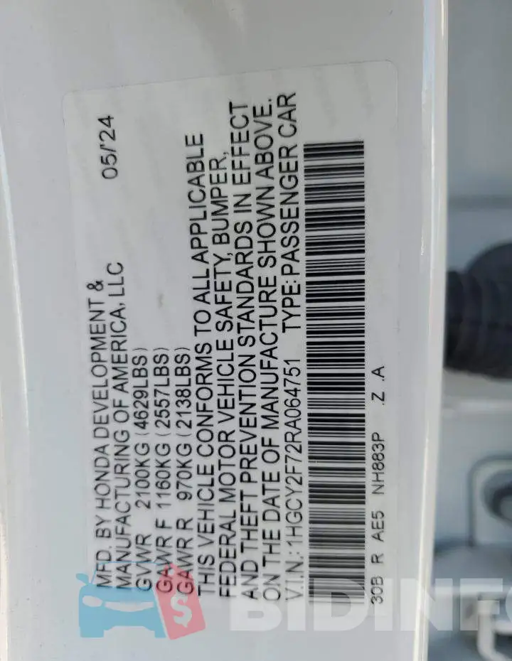 1HGCY2F72RA064751 Photo# 12