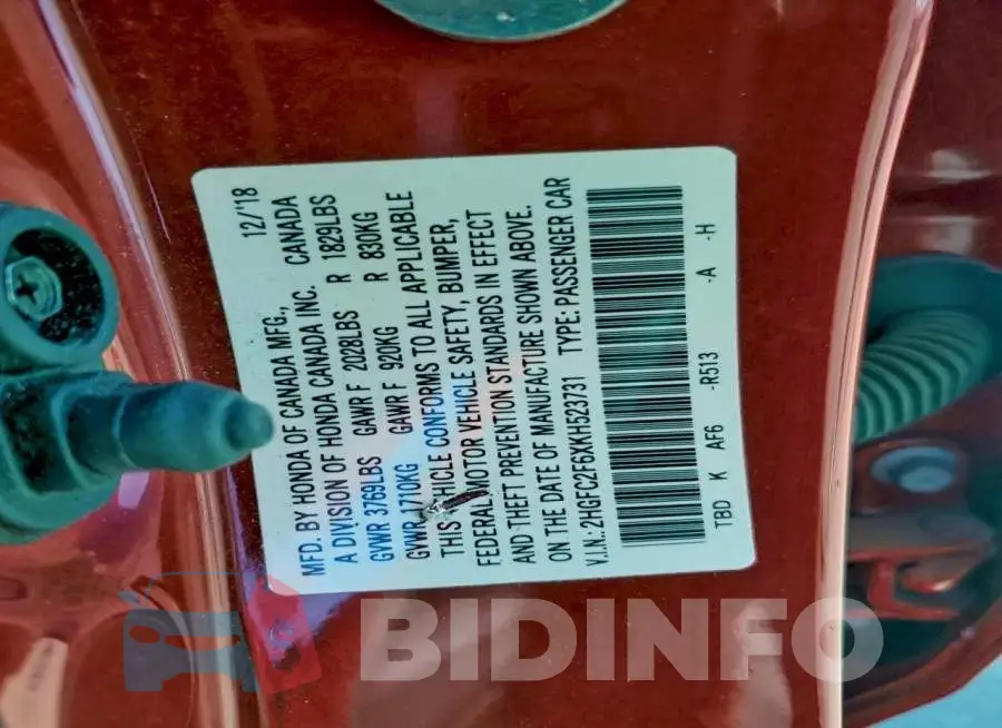 2HGFC2F6XKH523731 Photo# 13