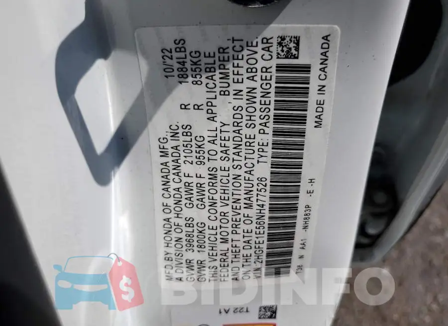2HGFE1E56NH477526 Photo# 12