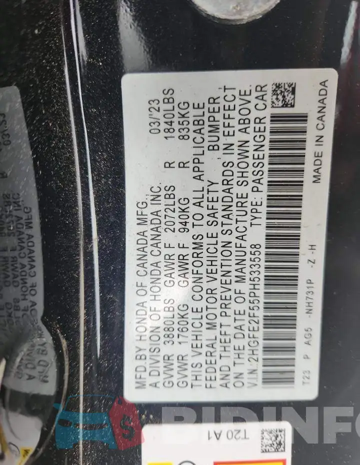 2HGFE2F55PH533558 Photo# 13