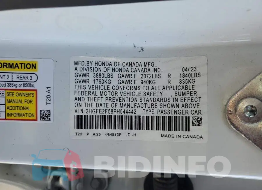 2HGFE2F58PH544442 Photo# 12