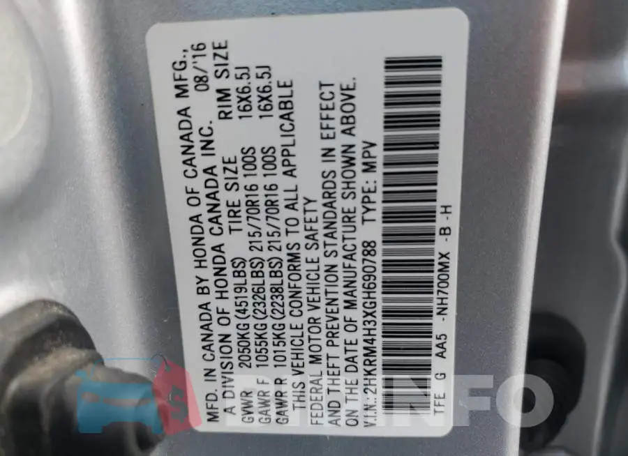 2HKRM4H3XGH690788 Photo# 13